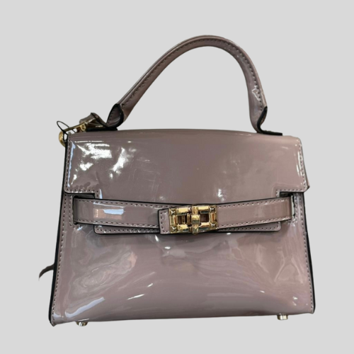 Glossy Elegance Top-Handle Bag – Nude Blush
